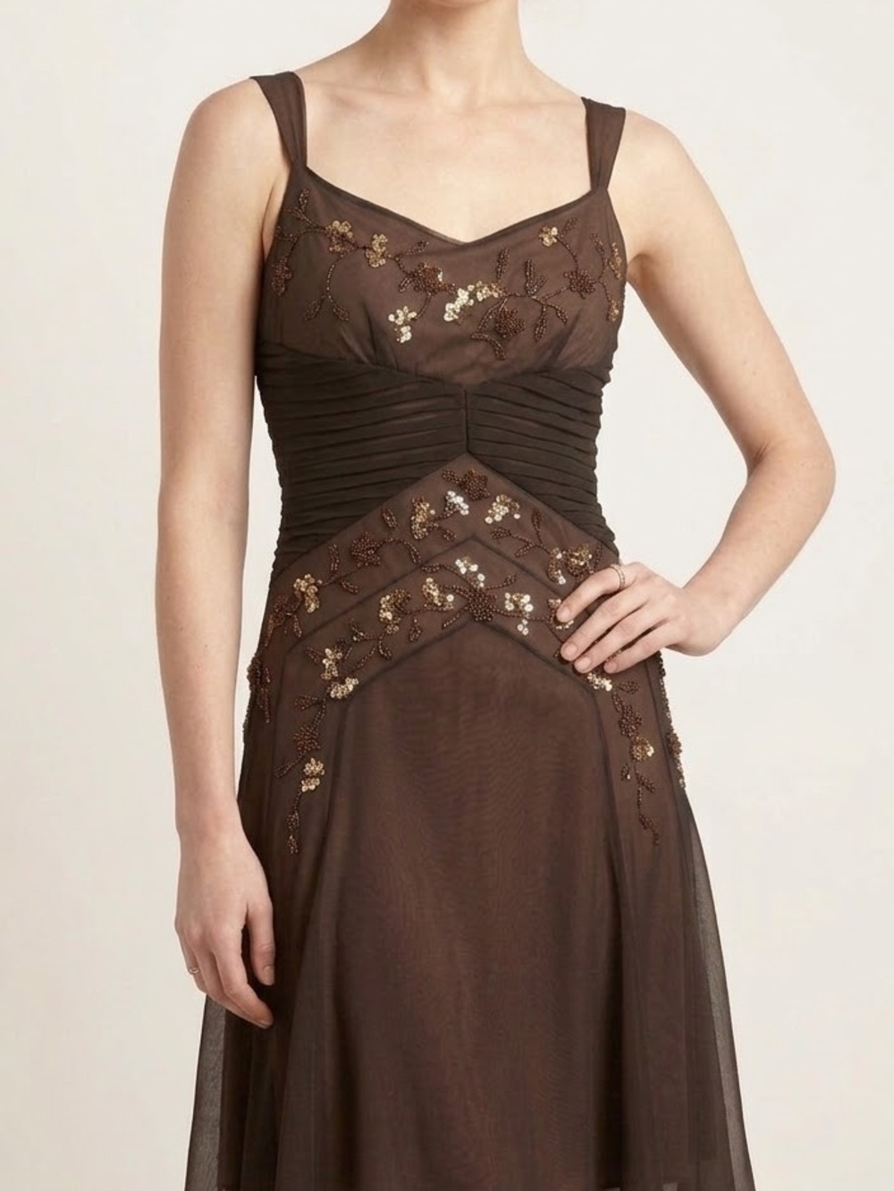 JS Boutique Brown Embellished Midi Dress